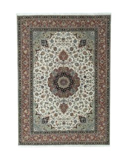 Full view of New Tabriz 50/60/70 Raj rug from Iran / Persia, 352 × 253 cm in Beige tones