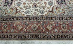 Full view of New Tabriz 50/60/70 Raj rug from Iran / Persia, 352 × 253 cm in Beige tones