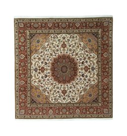 Full view of New Tabriz 50/60/70 Raj rug from Iran / Persia, 259 × 249 cm in Beige tones