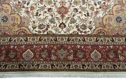 Full view of New Tabriz 50/60/70 Raj rug from Iran / Persia, 259 × 249 cm in Beige tones
