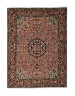 Full view of New Tabriz 50/60/70 Raj rug from Iran / Persia, 398 × 299 cm in Red tones