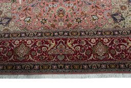 Full view of New Tabriz 50/60/70 Raj rug from Iran / Persia, 398 × 299 cm in Red tones