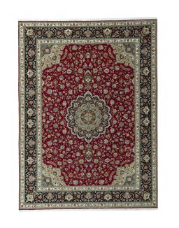Full view of New Tabriz 50/60/70 Raj rug from Iran / Persia, 403 × 298 cm in Red tones