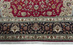 Full view of New Tabriz 50/60/70 Raj rug from Iran / Persia, 403 × 298 cm in Red tones