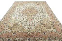Surface texture of New Tabriz 50/60/70 Raj rug with natural Cork and intricate pattern