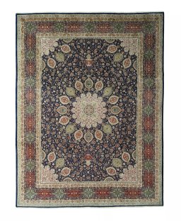 Full view of 1950s Tabriz 50/60/70 Raj rug from Iran / Persia, 393 × 300 cm in Blue tones