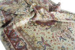 Surface texture of 2000s Tabriz 50/60/70 Raj rug with natural Cork and intricate pattern