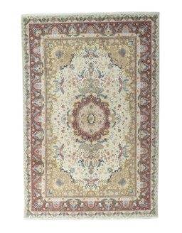 Full view of 2000s Tabriz 50/60/70 Raj rug from Iran / Persia, 308 × 206 cm in Beige tones