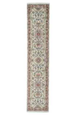 Full view of 2000s Tabriz 50/60/70 Raj rug from Iran / Persia, 397 × 83 cm in Beige tones