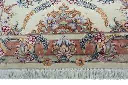 Full view of 2000s Tabriz 50/60/70 Raj rug from Iran / Persia, 397 × 83 cm in Beige tones