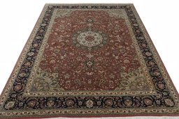 Surface texture of 2000s Tabriz 50/60/70 Raj rug with natural Cork and intricate pattern