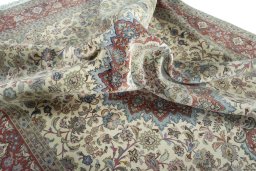 Surface texture of 2000s Tabriz 50/60/70 Raj rug with natural Cork and intricate pattern