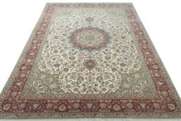 Surface texture of 2000s Tabriz 50/60/70 Raj rug with natural Cork and intricate pattern
