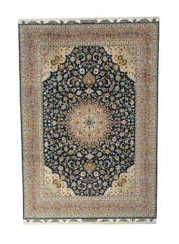 Full view of New Tabriz 50/60/70 Raj rug from Iran / Persia, 375 × 255 cm in Blue tones