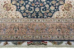 Full view of New Tabriz 50/60/70 Raj rug from Iran / Persia, 375 × 255 cm in Blue tones