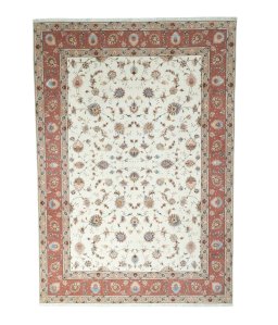 Full view of New Tabriz 50/60/70 Raj rug from Iran / Persia, 356 × 248 cm in Beige tones