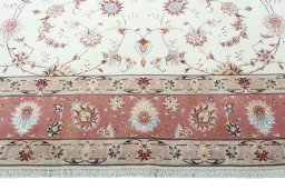 Full view of New Tabriz 50/60/70 Raj rug from Iran / Persia, 356 × 248 cm in Beige tones