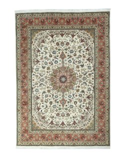 Full view of New Tabriz 50/60/70 Raj rug from Iran / Persia, 360 × 253 cm in Beige tones