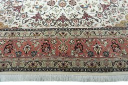 Full view of New Tabriz 50/60/70 Raj rug from Iran / Persia, 360 × 253 cm in Beige tones