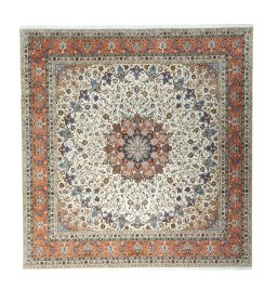 Full view of New Tabriz 50/60/70 Raj rug from Iran / Persia, 312 × 302 cm in Beige tones