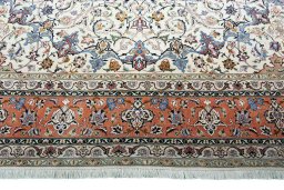 Full view of New Tabriz 50/60/70 Raj rug from Iran / Persia, 312 × 302 cm in Beige tones