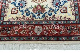 Full view of 2000s Tabriz 50/60/70 Raj rug from Iran / Persia, 290 × 75 cm in Beige tones