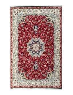 Full view of New Tabriz 50/60/70 Raj rug from Iran / Persia, 310 × 197 cm in Red tones