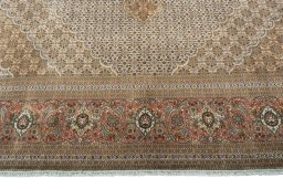 Full view of 2000s Tabriz 50/60/70 Raj rug from Iran / Persia, 298 × 247 cm in Beige tones