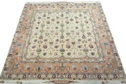 Surface texture of 2000s Tabriz 50/60/70 Raj rug with natural Cork and intricate pattern