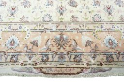 Full view of 2000s Tabriz 50/60/70 Raj rug from Iran / Persia, 207 × 196 cm in Beige tones