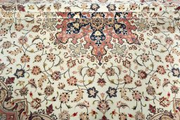 Full view of 2000s Tabriz 50/60/70 Raj rug from Iran / Persia, 298 × 294 cm in Beige tones