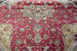 Full view of New Tabriz 50/60/70 Raj rug from Iran / Persia, 308 × 296 cm in Red tones