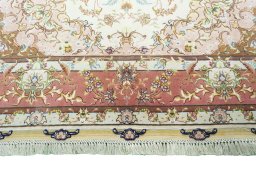 Full view of 2000s Tabriz 50/60/70 Raj rug from Iran / Persia, 213 × 150 cm in Beige tones