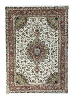 Full view of 2000s Tabriz 50/60/70 Raj rug from Iran / Persia, 345 × 250 cm in Beige tones