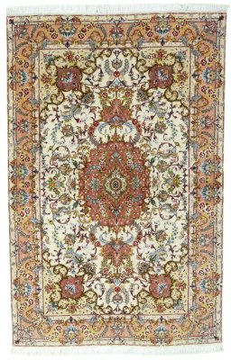 Full view of New Tabriz 50/60/70 Raj rug from Iran / Persia, 158 × 104 cm in Beige tones