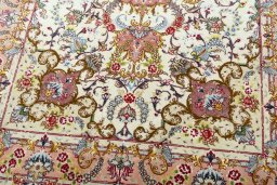 Full view of New Tabriz 50/60/70 Raj rug from Iran / Persia, 158 × 104 cm in Beige tones