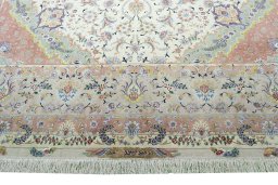 Full view of 2000s Tabriz 50/60/70 Raj rug from Iran / Persia, 363 × 251 cm in Beige tones