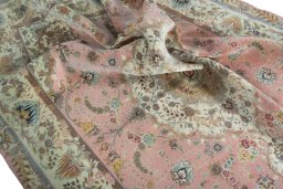 Surface texture of 2000s Tabriz 50/60/70 Raj rug with natural Cork and intricate pattern