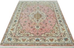 Surface texture of 2000s Tabriz 50/60/70 Raj rug with natural Cork and intricate pattern