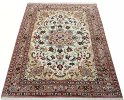 Surface texture of 2000s Tabriz 50/60/70 Raj rug with natural Cork and intricate pattern