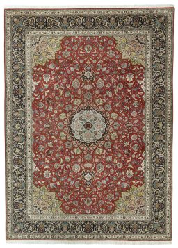 Full view of 2000s Tabriz 50/60/70 Raj rug from Iran / Persia, 355 × 258 cm in Red tones