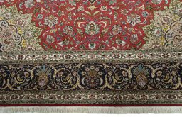 Full view of 2000s Tabriz 50/60/70 Raj rug from Iran / Persia, 355 × 258 cm in Red tones