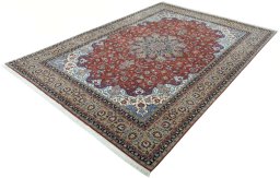 Corner detail of 2000s Tabriz 50/60/70 Raj rug showing border pattern and Cork pile