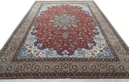 Surface texture of 2000s Tabriz 50/60/70 Raj rug with natural Cork and intricate pattern