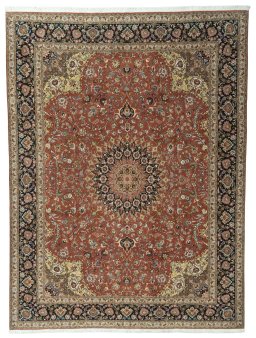 Full view of 2000s Tabriz 50/60/70 Raj rug from Iran / Persia, 400 × 300 cm in Red tones