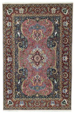 Full view of 2000s Tabriz 50/60/70 Raj rug from Iran / Persia, 270 × 175 cm in Red tones