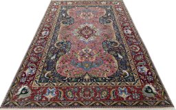 Surface texture of 2000s Tabriz 50/60/70 Raj rug with natural Cork and intricate pattern