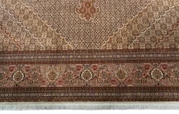 Full view of 2000s Tabriz 50/60/70 Raj rug from Iran / Persia, 292 × 247 cm in Beige tones