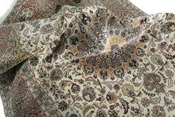 Surface texture of 2000s Tabriz 50/60/70 Raj rug with natural Cork and intricate pattern