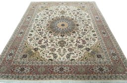 Surface texture of 2000s Tabriz 50/60/70 Raj rug with natural Cork and intricate pattern